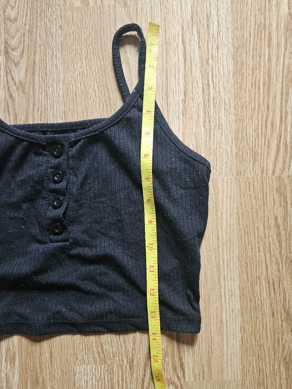 Black Ribbed Button-Front Crop Tank Top - Picture 4 of 4